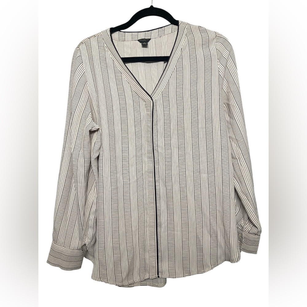 Ann Taylor Petite Cream Black With Vertical and Horizontal Stripe Detail